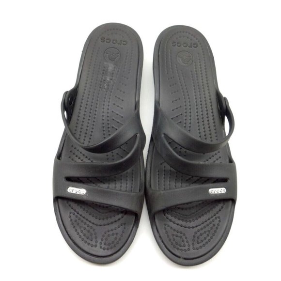 CROCS Shoes Crocs Logo Black Casual Slide Wedge Sandals Shoes